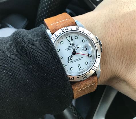 rolex explorer ii leather strap|rolex explorer on leather strap.